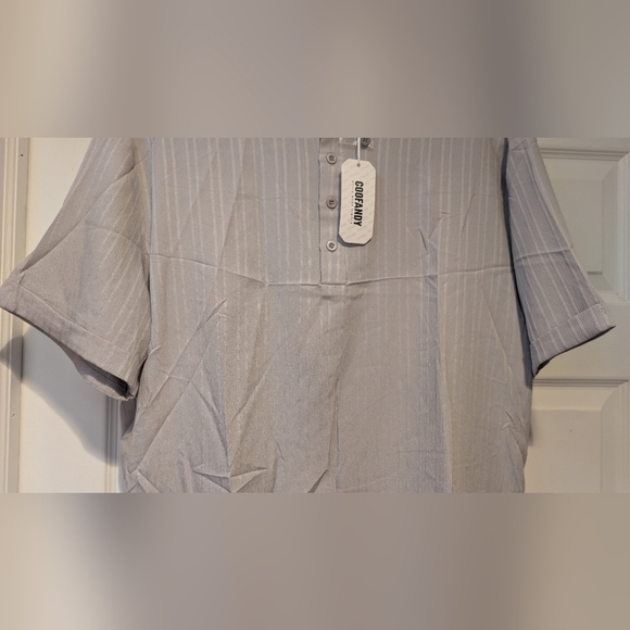 COOFANDY NWT Men's Gray Short Sleeve Striped Buttoned Casual Shirt Size Large - Picture 3 of 15